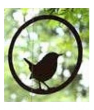 Decoratieve vogel in ring - winterkoninkje - om op te hangen, roest design