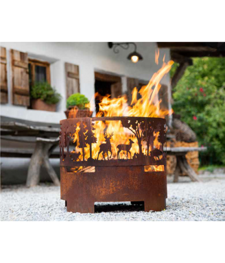 Vuurkorf met wild motief, roest design